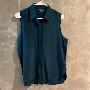Vince Turquoise Sleeveless Collared Blouse